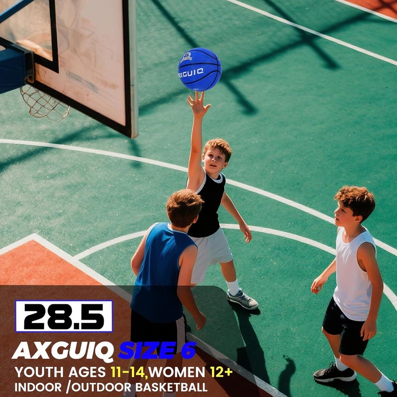 AXGUIQ حجم الأطفال والشباب والبالغين 3/4/5/6/7 كرة سلة مطاطية سميكة خارجية ملونة 22/25.5/27.5/28.5/29.5" لألعاب الهدايا (غير منتفخة) - Image 3